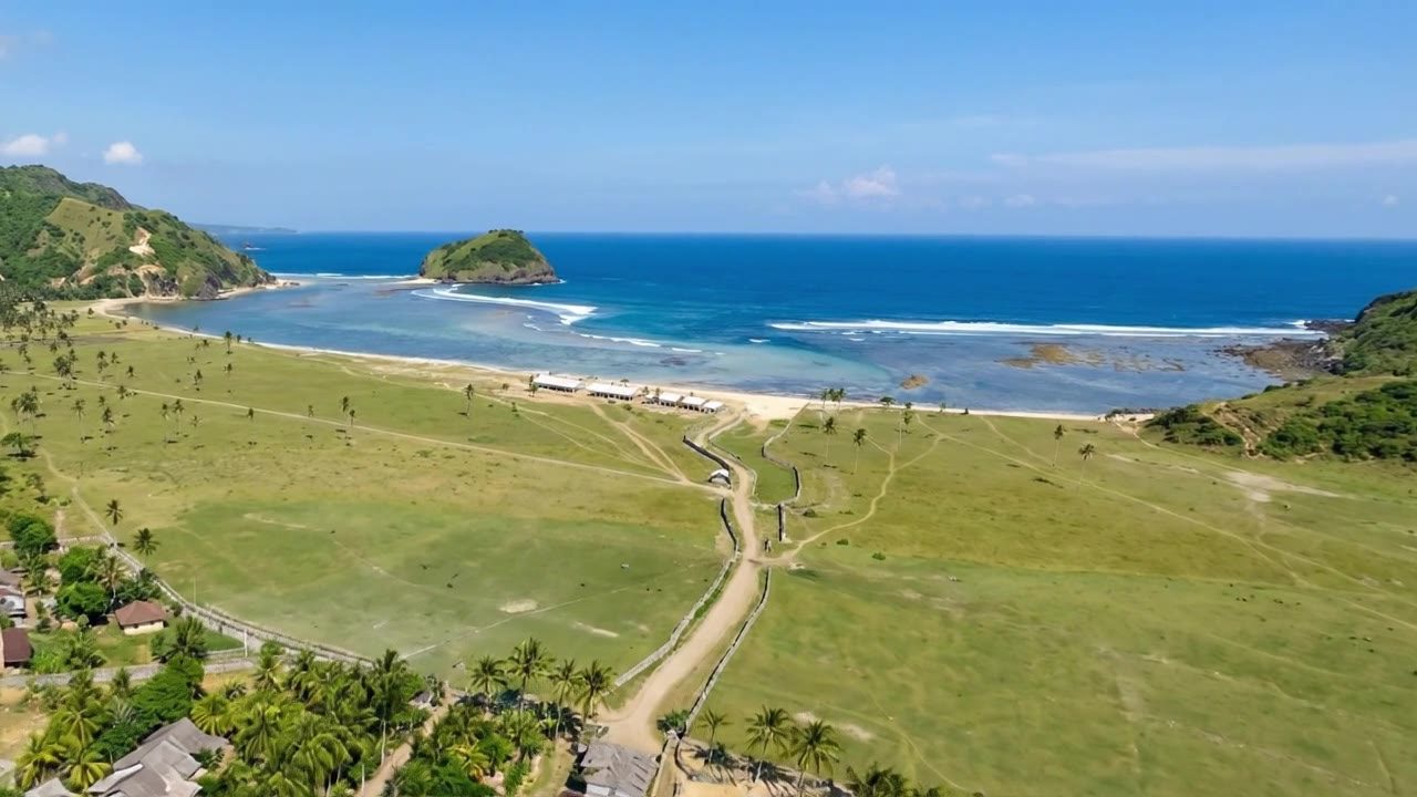 Drone view of South Lombok coastline