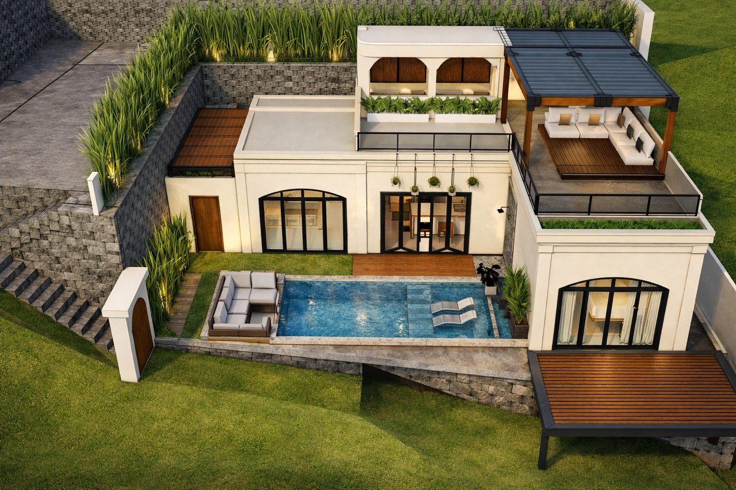 Villa top-down view showing pool and layout
